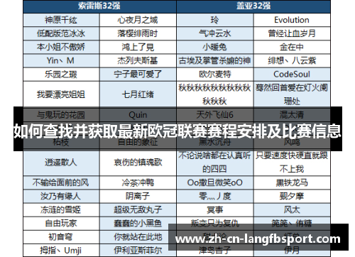 如何查找并获取最新欧冠联赛赛程安排及比赛信息 如何查找并获取最新欧冠联赛赛程安排及比赛信息